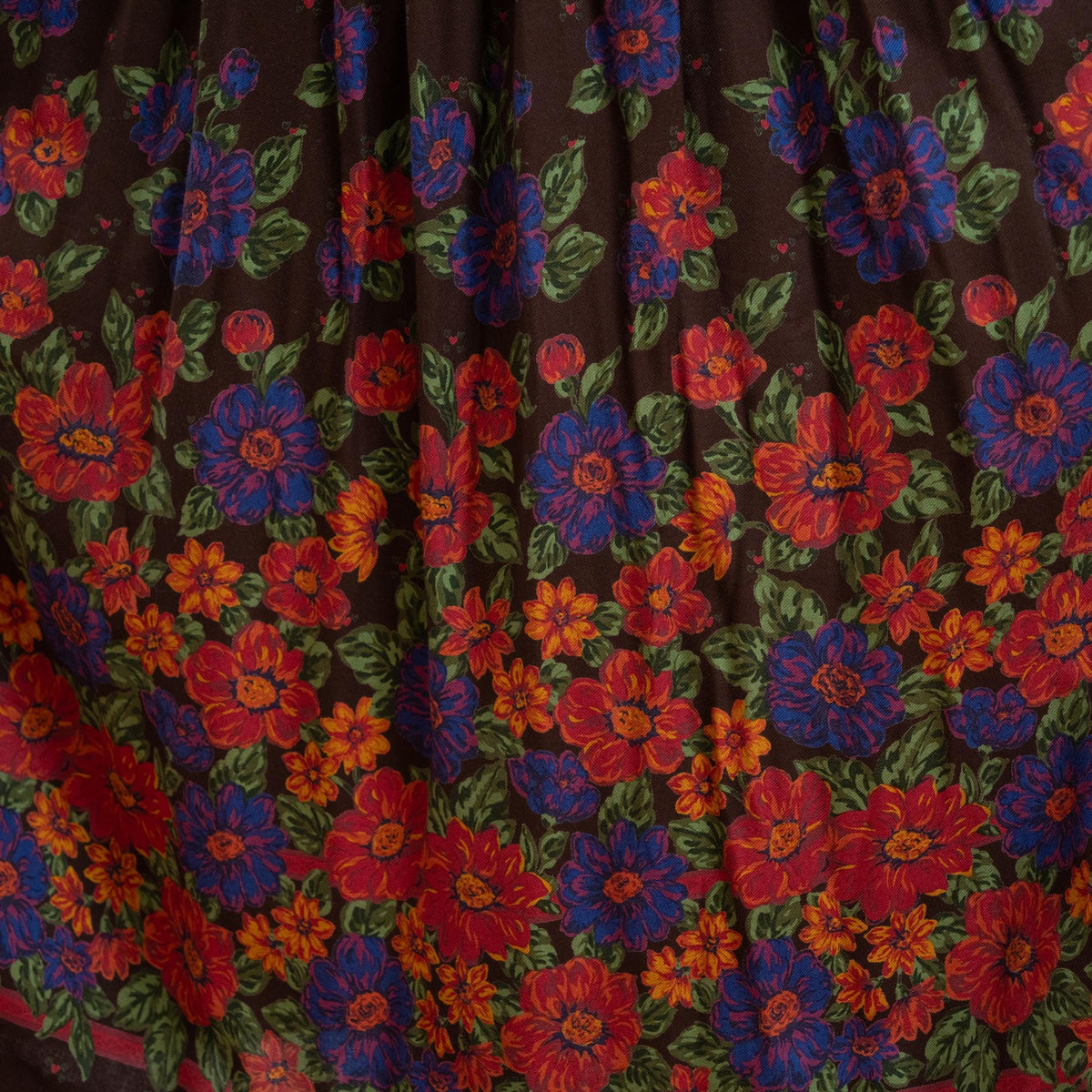 Vintage 80s Susan Bristol Brown Floral Pleated Midi Skirt for Women - Medium