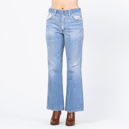 Bodega Vintage 70s Wrangler Flared Unisex Jeans - 31x30 Light Wash Denim