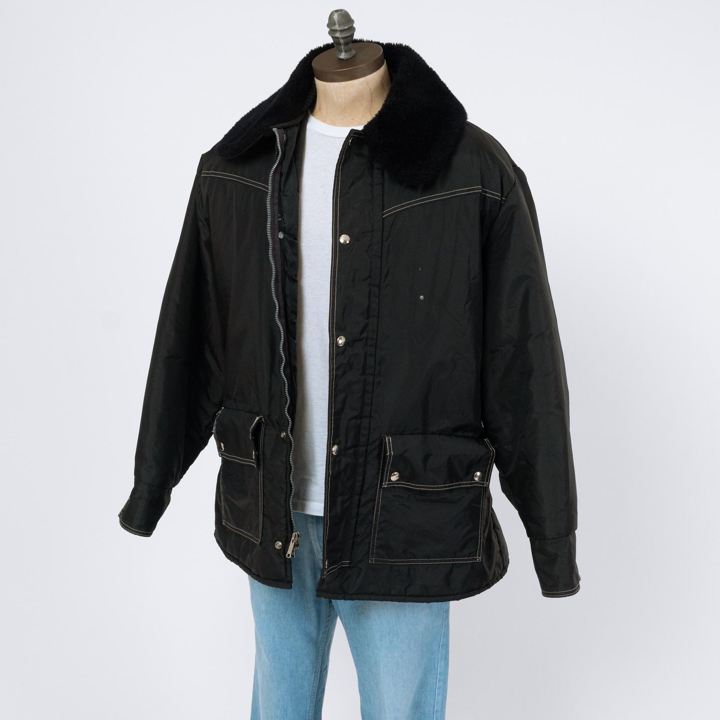 Bodega Vintage 70s Black Plush Collar Snow Jacket - Extra Large