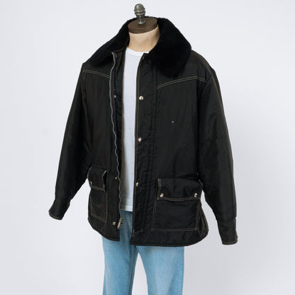 Bodega Vintage 70s Black Plush Collar Snow Jacket - Extra Large