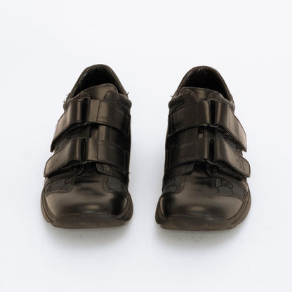Bodega Vintage Gucci Black Leather GG Velcro Strap Sneakers - Size 5