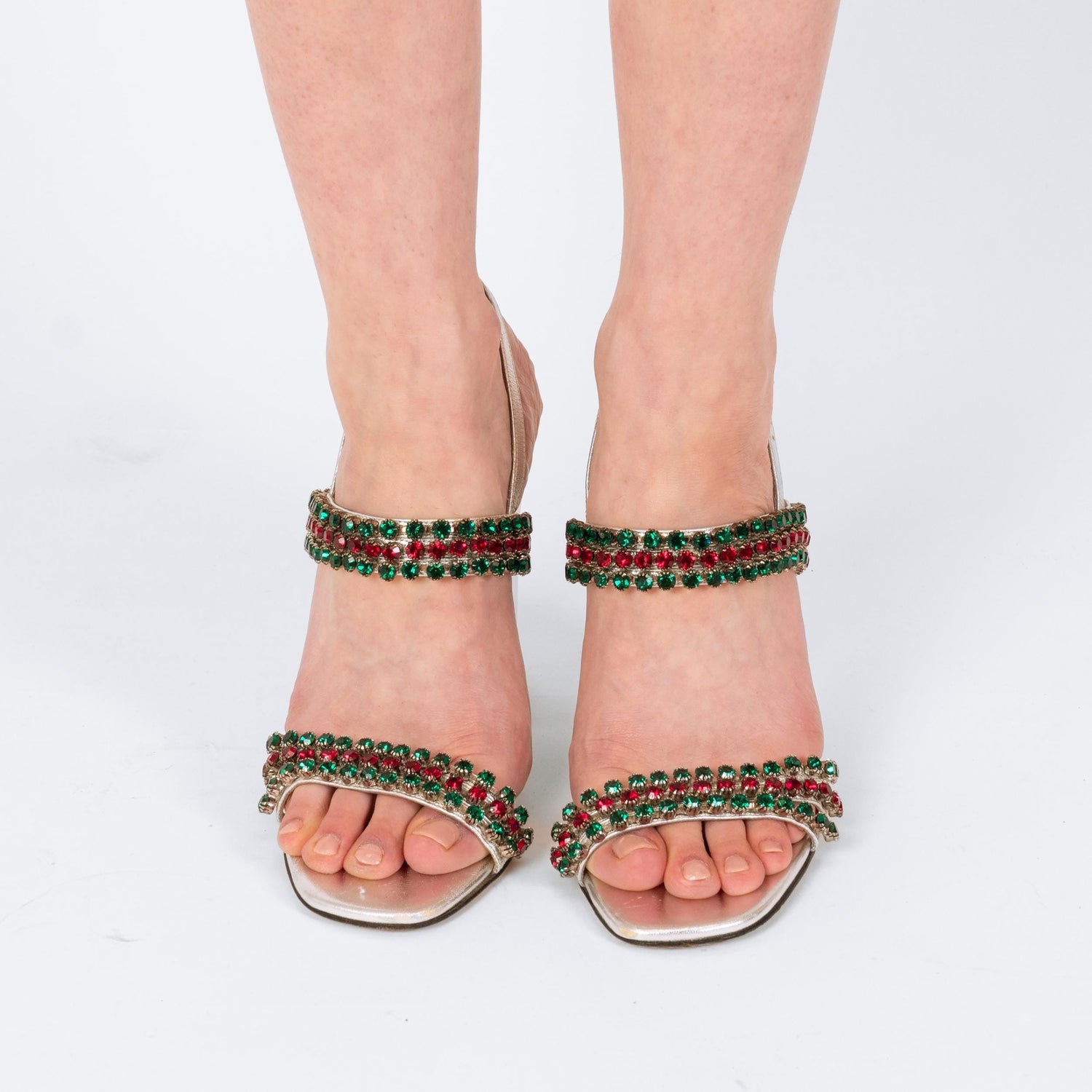 Crystal Silver Heeled Sandals Size 36.5