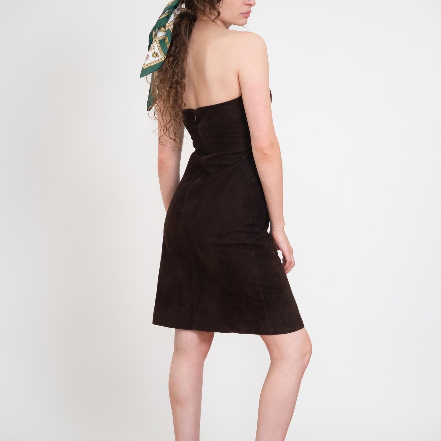 Bodega Vintage Y2K Elie Tahari Brown Suede Strapless Mini Dress - Size 6