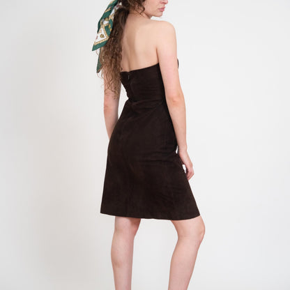 Bodega Vintage Y2K Elie Tahari Brown Suede Strapless Mini Dress - Size 6