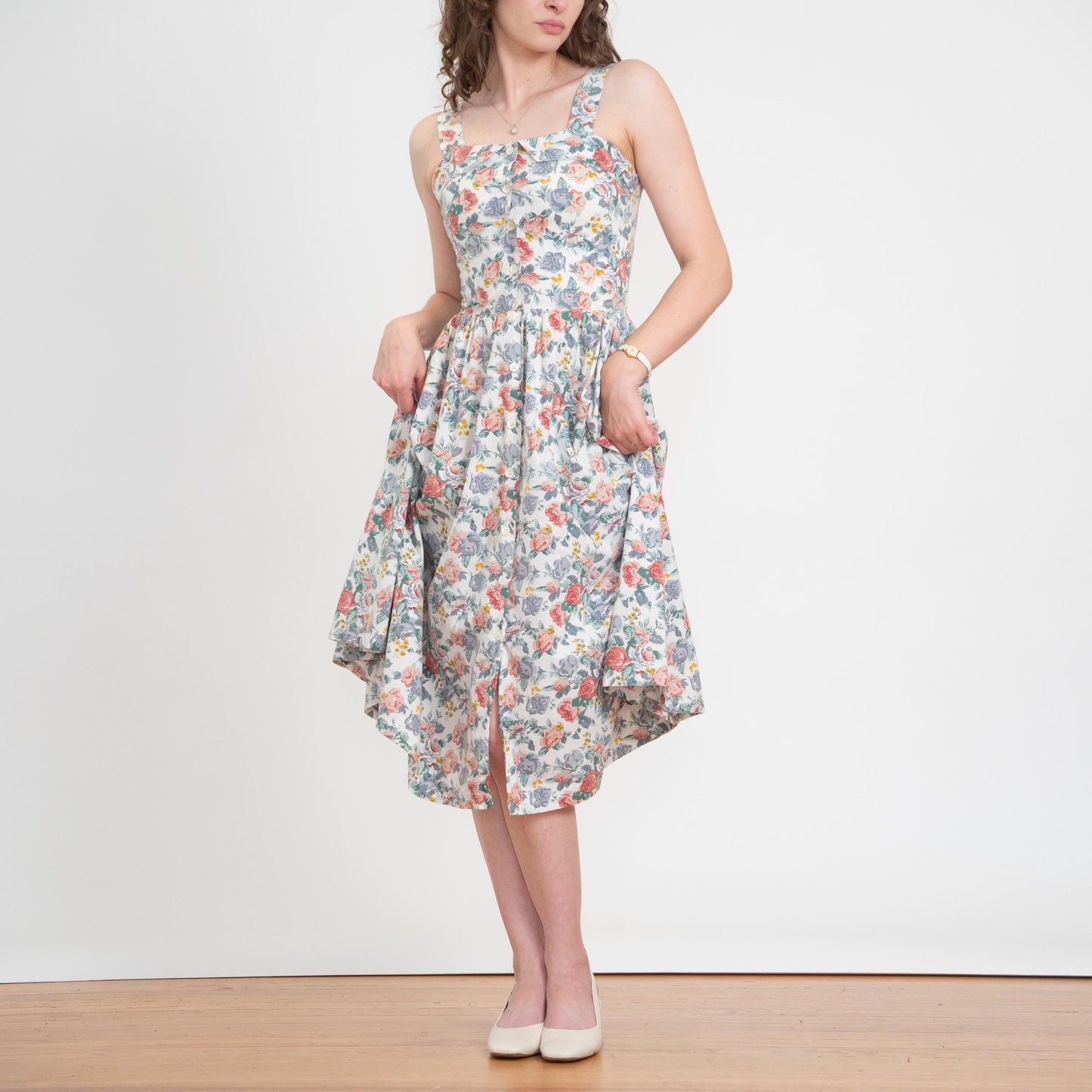 Bodega Vintage 80s Floral Cotton Fit & Flare Sundress - Small