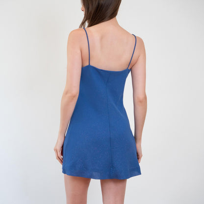 Bodega Vintage 90s Periwinkle Sparkle Cowl Neck Mini Dress - Medium