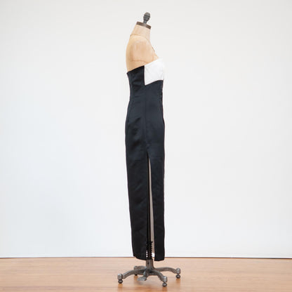 Bodega Vintage Y2K Jessica McClintock for Gunne Sax Black & White Satin Gown - Extra Small