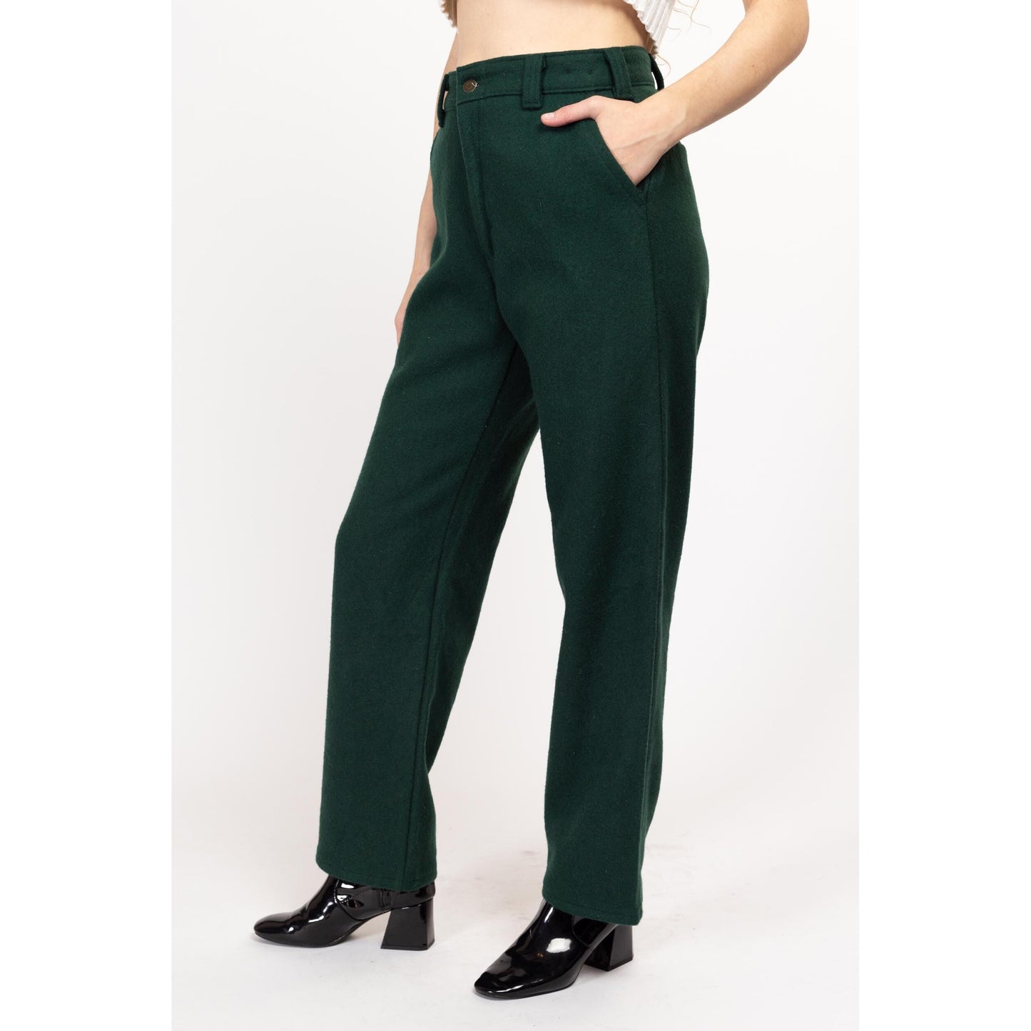 Bodega Vintage 32x31 Forest Green Wool Trousers – Unisex High Waist