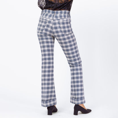 Bodega Vintage 1970s Blue Plaid Knit Flared Trousers - Unisex XS/Small
