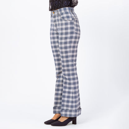 Bodega Vintage 1970s Blue Plaid Knit Flared Trousers - Unisex XS/Small