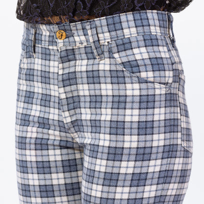 Bodega Vintage 1970s Blue Plaid Knit Flared Trousers - Unisex XS/Small