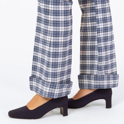 Bodega Vintage 1970s Blue Plaid Knit Flared Trousers - Unisex XS/Small