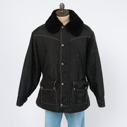 Bodega Vintage 70s black plush collar snow jacket on mannequin