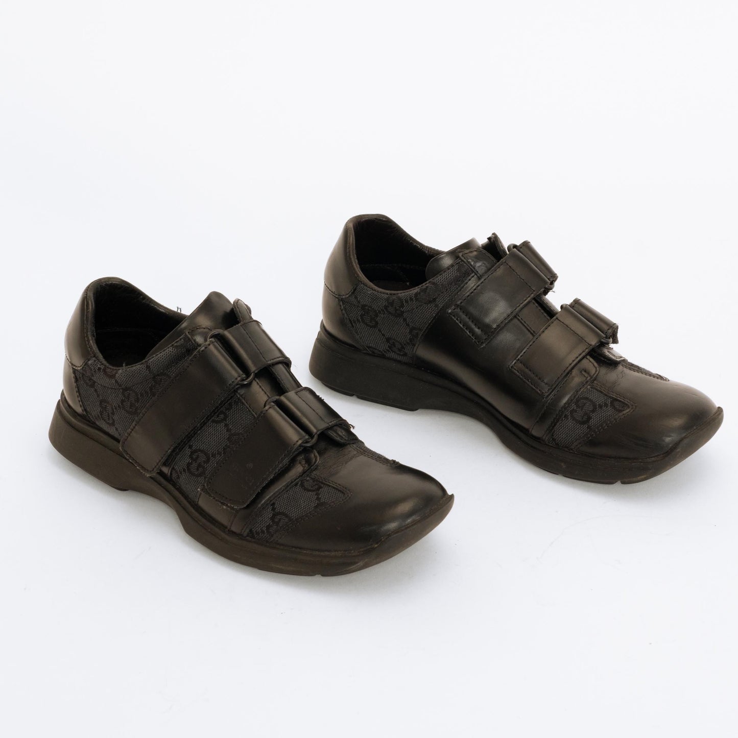 Bodega Vintage Gucci Black Leather GG Velcro Strap Sneakers - Size 5