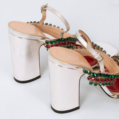 Bodega Vintage Gucci Bertie Crystal Silver Heeled Sandals - Size 36.5