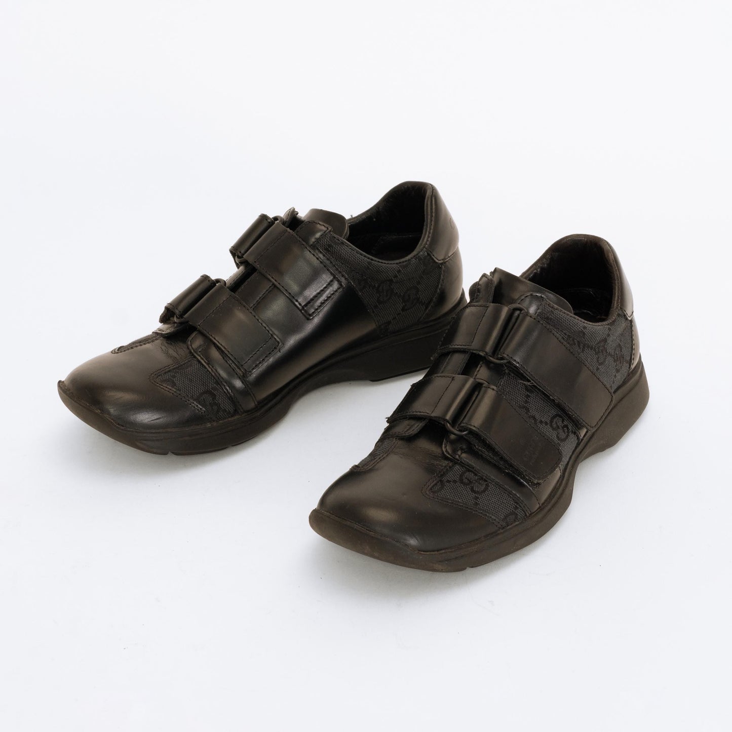 Bodega Vintage Gucci Black Leather GG Velcro Strap Sneakers Size 5