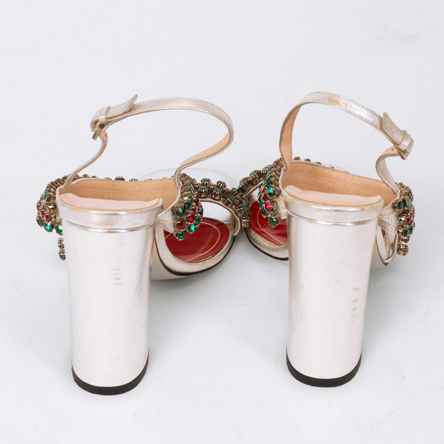 Bodega Vintage Gucci Bertie Crystal Silver Heeled Sandals - Size 36.5