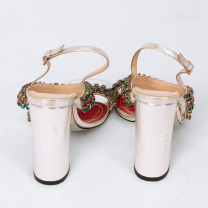 Bodega Vintage Gucci Bertie Crystal Silver Heeled Sandals - Size 36.5