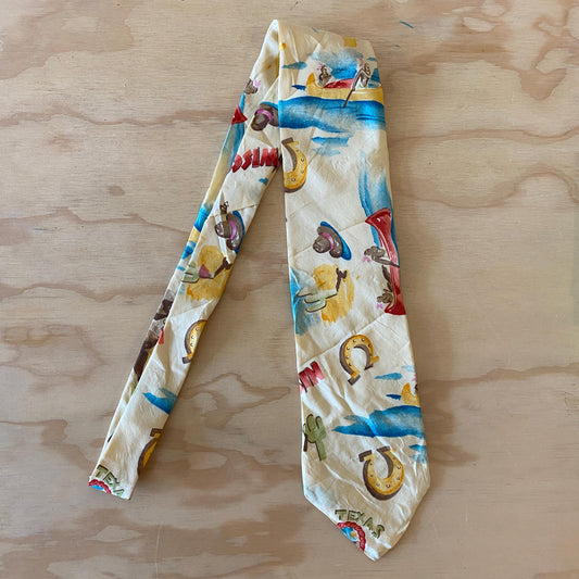 Bodega Vintage 90s Texas cowboy print silk necktie