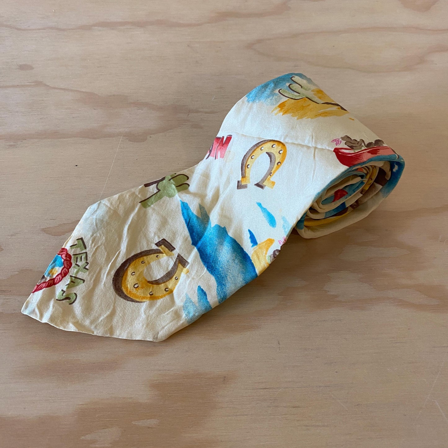 Bodega Vintage 90s Texas Cowboy Print Silk Necktie