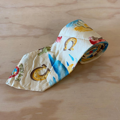 Bodega Vintage 90s Texas Cowboy Print Silk Necktie