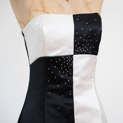 Bodega Vintage Y2K Jessica McClintock for Gunne Sax Black & White Satin Gown - Extra Small
