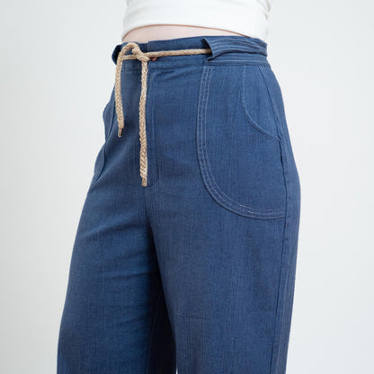70s Style Chambray Wide Leg Drawstring Pants for Women - Medium/Large