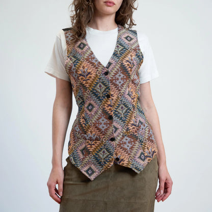 Bodega Vintage 80s Retro Southwestern Geometric Tapestry Vest for Women - Medium