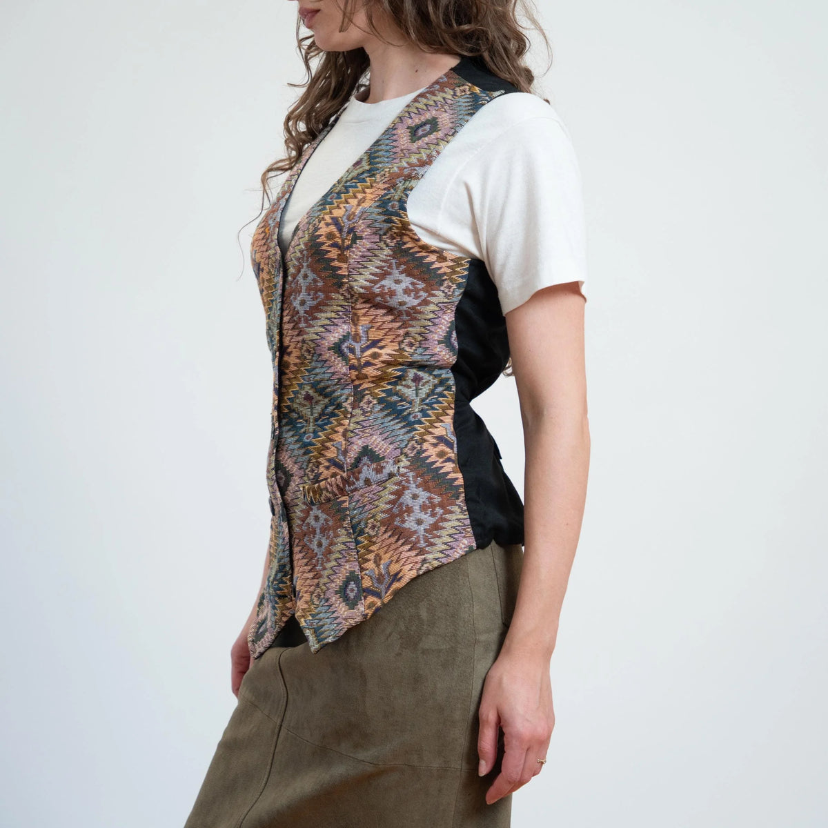 Bodega Vintage 80s Retro Southwestern Geometric Tapestry Vest for Women - Medium