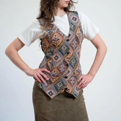 Bodega Vintage 80s Retro Southwestern Geometric Tapestry Vest for Women - Medium