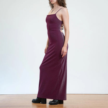Bodega Vintage Women's Metallic Purple Strappy Backless Gown