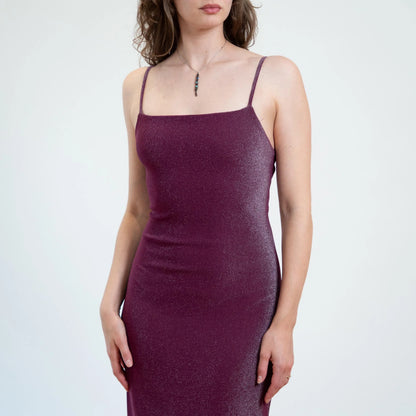 Bodega Vintage Women's Metallic Purple Strappy Backless Gown